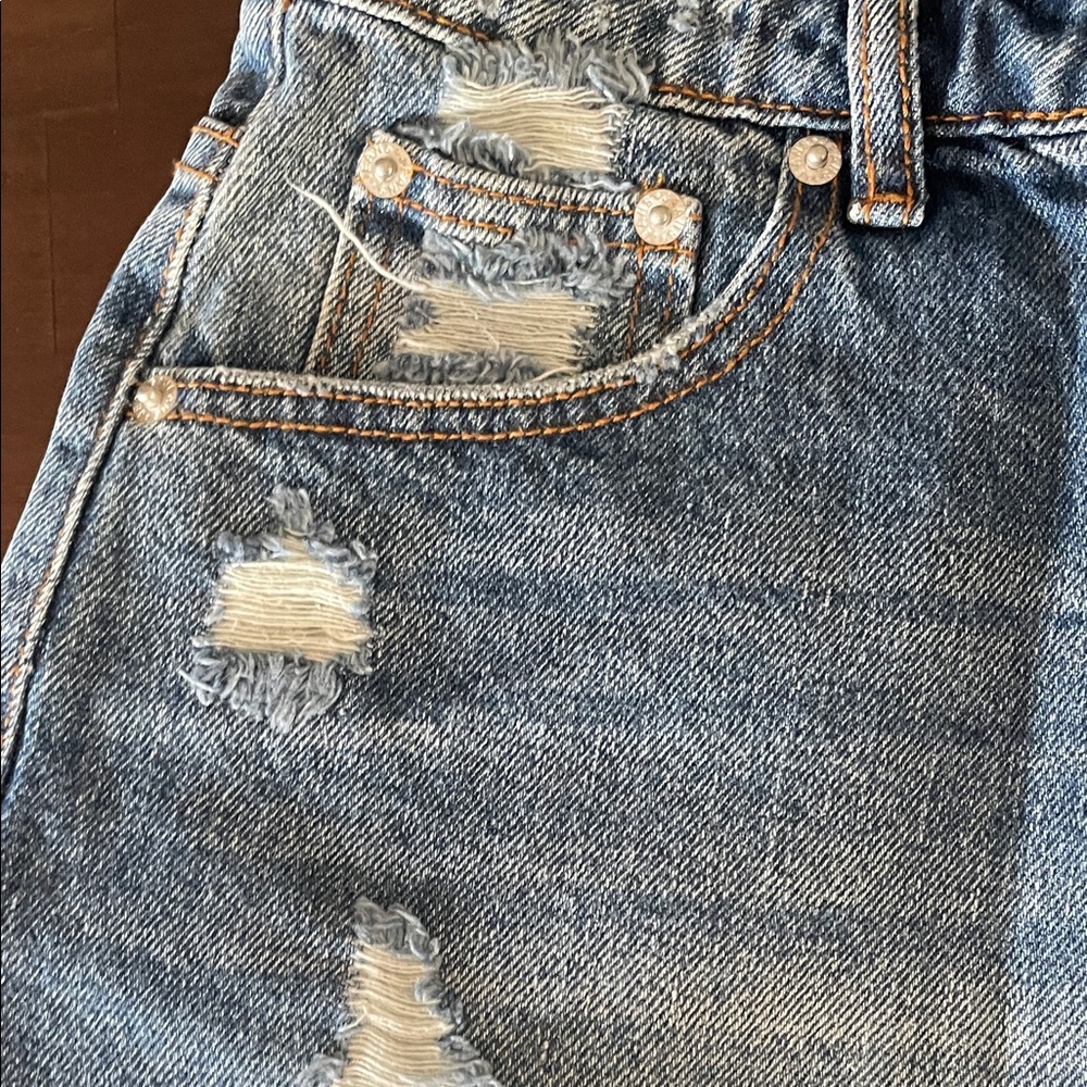 Impressions Light Blue Ripped Jean Shorts - Picture 5 of 11